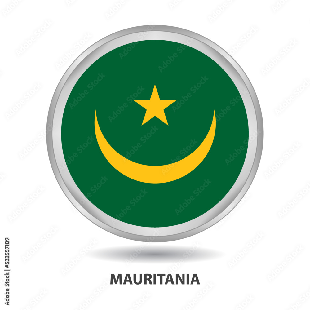 Mauritania round flag design is used as badge, button, icon, wall painting Mauritania round flag design is used as badge, button, icon, wall painting