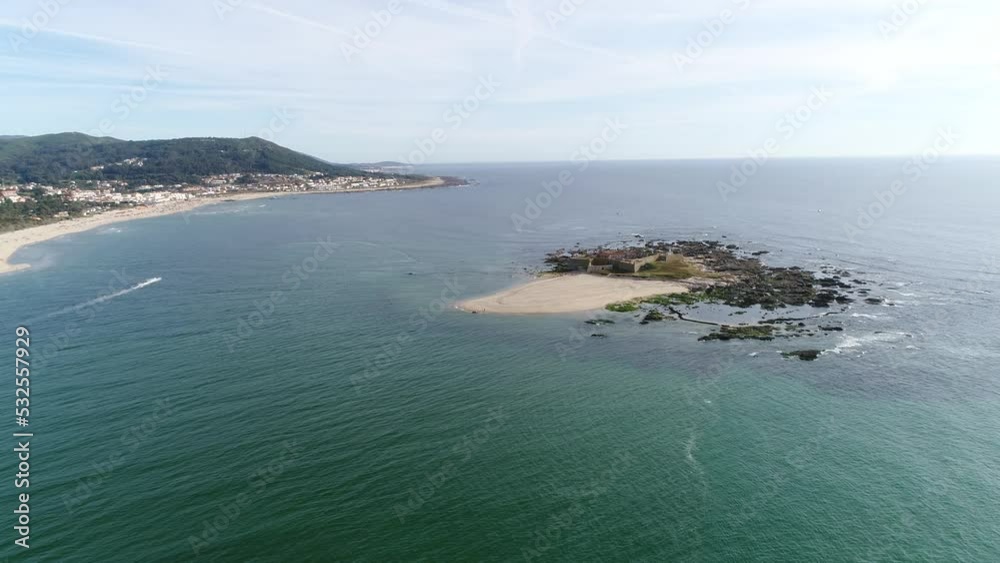 Abandoned Castle Fortress of Ínsua in Small Island. Caminha, Portugal. 4k Aerial View Abandoned Castle Fortress of Ínsua in Small Island. Caminha, Portugal. 4k Aerial View