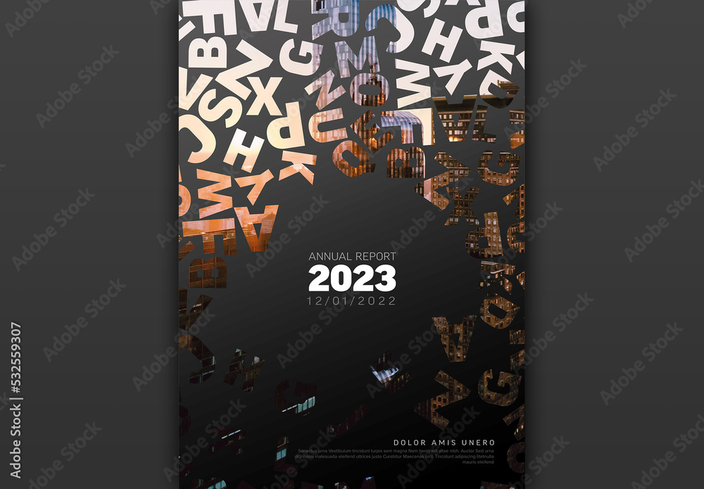 Dark Annual Report Front Cover Page Template with Photo and Letters ...