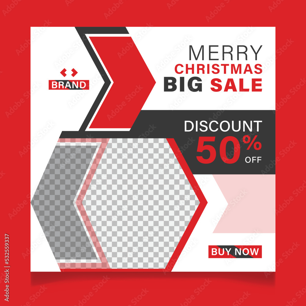 Merry christmas social media post template design and winter festival sale promotion banner