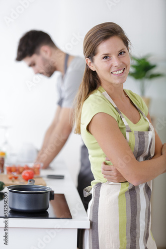 woman portrait cooking with boyfriend