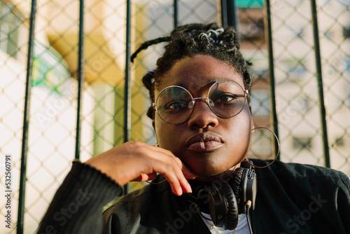 Portrait of a black young girl looking at the camera