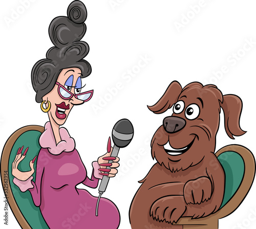 cartoon dog giving an interview to a journalist