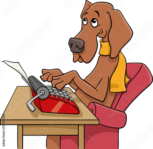 cartoon writer or poet dog with typewriter