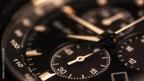 Macro Timelapse of Wristwatch with Quartz Movement - High Detail Gold Hands