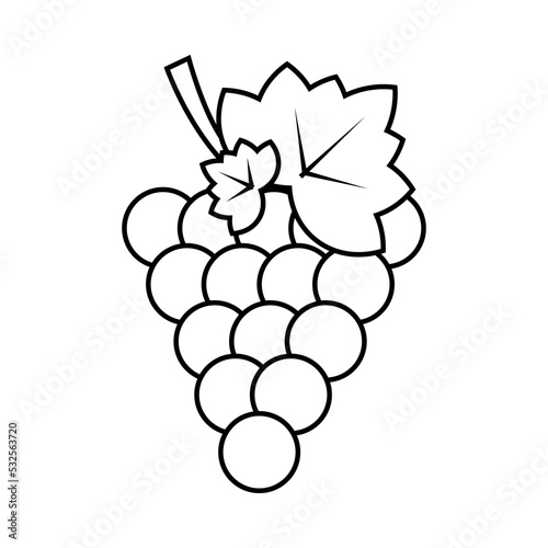 Icon bunch of grapes with a leaf.Contour drawing of fruit.