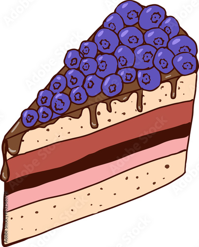 A piece of blueberry pie.Drawing a contour manually using a line.Color image.Confectionery.Wild berry.