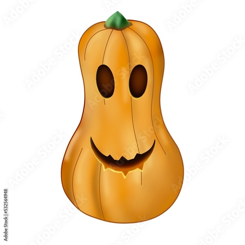 Glowing Halloween Pumpkin isolated on white background.