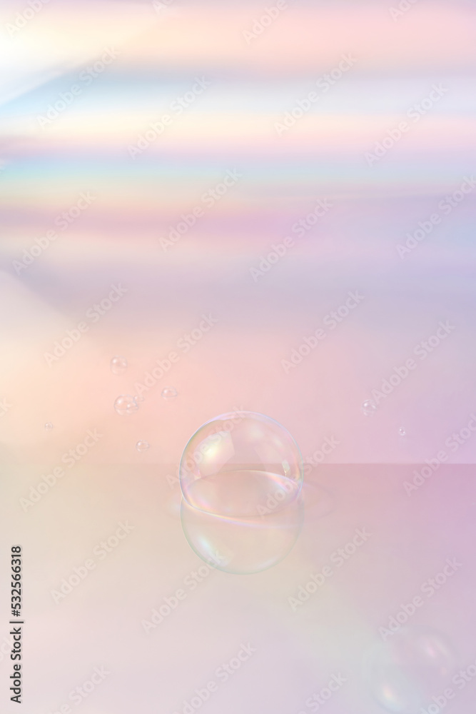 Soap bubbles on glossy pink background. Stock Photo | Adobe Stock