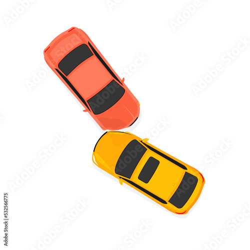 Car accident speed crash vector top view cartoon icon. Car crash concept illustration