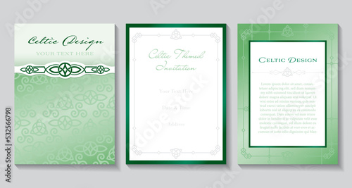 A set of elegant Celtic themed invitations in greens and white
