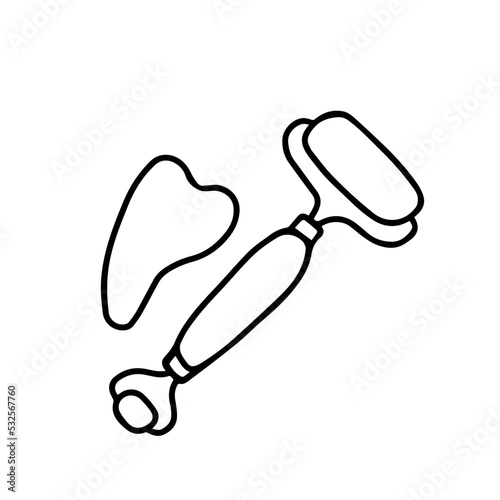 
Facial roller massager and gua sha scraper. Vector. White background.
