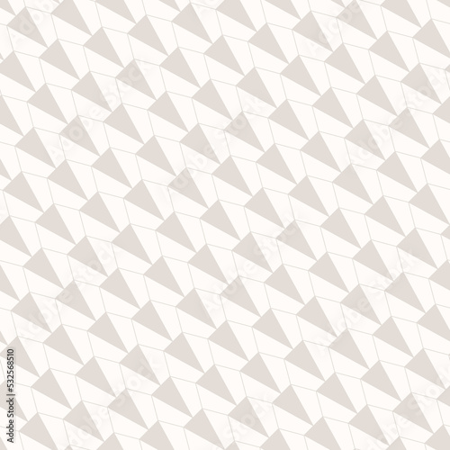 Abstract geometric seamless pattern. Subtle vector background with linear grid  diagonal lattice  hexagons  triangles. Simple minimal beige and white ornament texture. Modern delicate repeat design