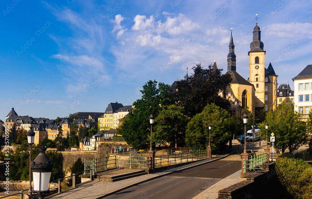 Sightseeing on foot or by train - Saint Michael Church in the Ville Haute quarter. Michaelskirche, Luxembourg
