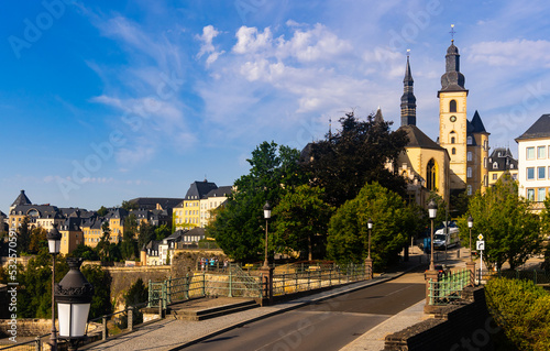 Sightseeing on foot or by train - Saint Michael Church in the Ville Haute quarter. Michaelskirche, Luxembourg