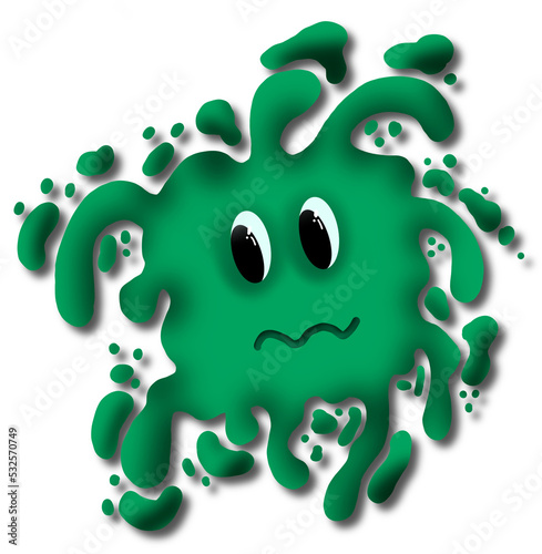 Cartoon muzzle, face. Blob, virus, microbe. Abstract creature. Fantasy character. background isolated.