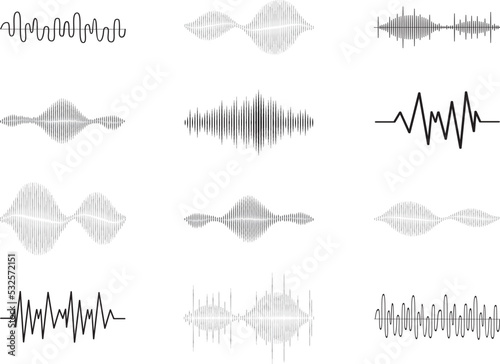 Sound audio wave vector. Icon set isolated on white background. Abstract sound waves for voice design, music background, radio logo and icon. Creative music audio concept. Soundwave vector