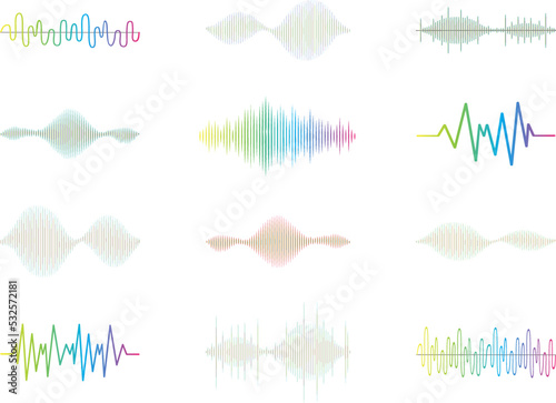 Sound audio wave vector. Icon set isolated on white background. Abstract sound waves for voice design, music background, radio logo and icon. Creative music audio concept. Soundwave vector