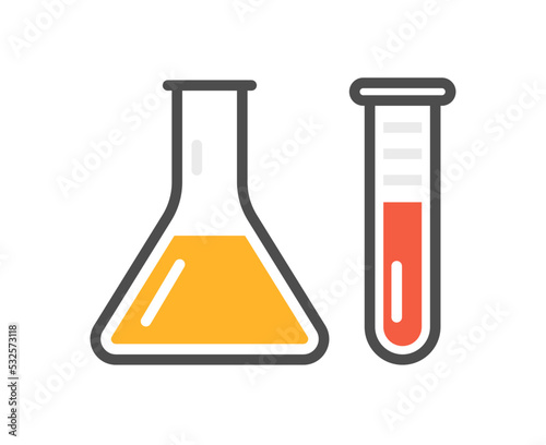 Laboratory beaker icon test tube. Chemistry experimental logo lab bubble vector icon