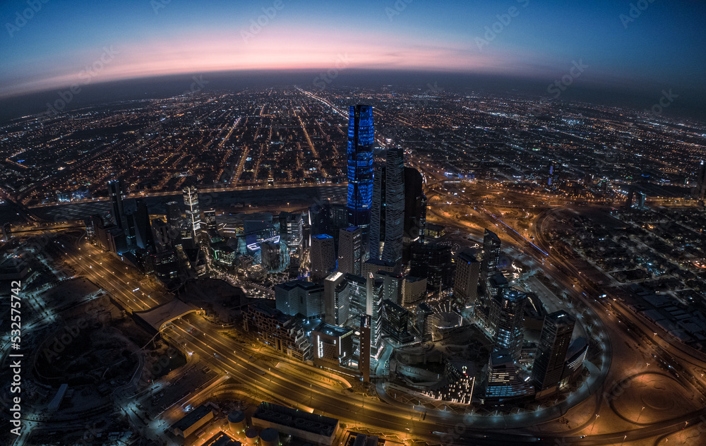 Aerial Shot Of Riyadh At Sunrise - obrazy, fototapety, plakaty 