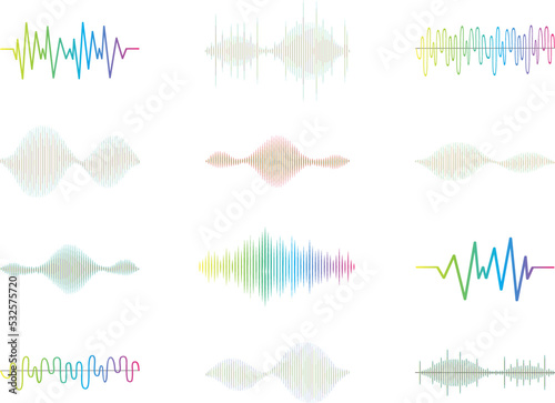 Sound audio wave vector. Icon set isolated on white background. Abstract sound waves for voice design, music background, radio logo and icon. Creative music audio concept. Soundwave vector