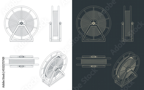 High voltage cable drum blueprints illustrations