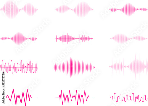 Sound audio wave vector. Icon set isolated on white background. Abstract sound waves for voice design, music background, radio logo and icon. Creative music audio concept. Soundwave vector