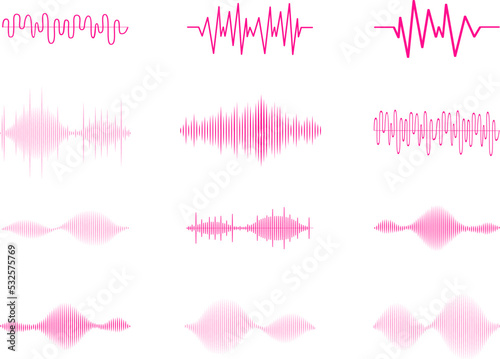 Sound audio wave vector. Icon set isolated on white background. Abstract sound waves for voice design, music background, radio logo and icon. Creative music audio concept. Soundwave vector
