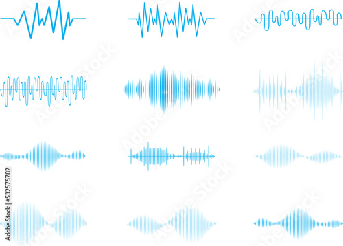 Sound audio wave vector. Icon set isolated on white background. Abstract sound waves for voice design, music background, radio logo and icon. Creative music audio concept. Soundwave vector