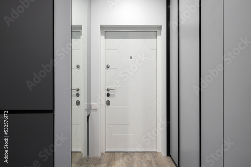 White entrance door inside an apartment in a modern interior