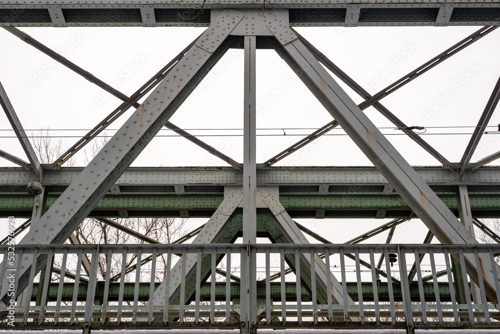 Gray metal train bridge