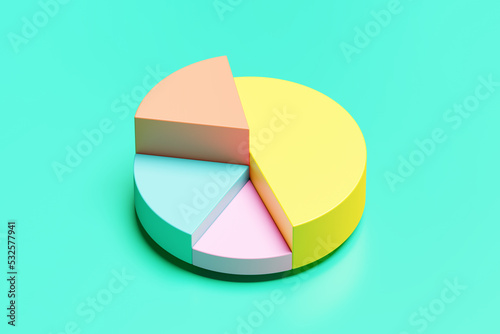 Colorful 3D rendered financial pie chart with copy space