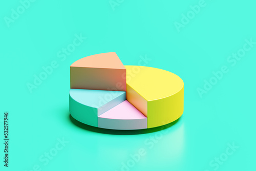 Colorful 3D rendered financial pie chart with copy space