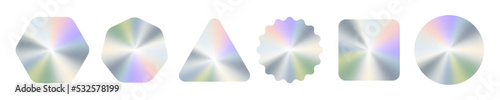 Holograph sticker label vector retro sale gradient. Hologram sticker mockup stamp badge emblem