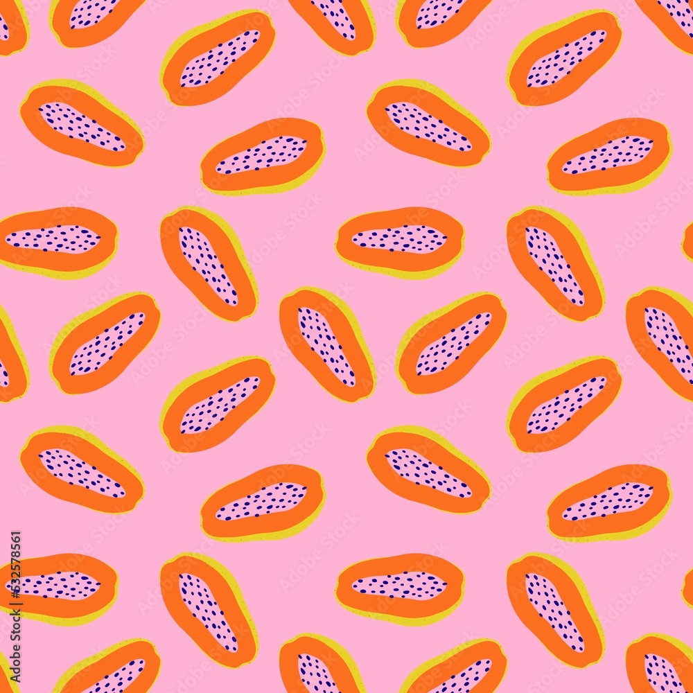 Papaya fruit illustration seamless pattern Papaya fruit illustration seamless pattern