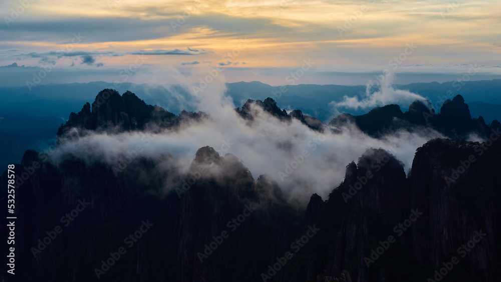 Epic Sunset At Huangshan (Yellow Mountain) In Anhui, China. Epic Sunset At Huangshan (Yellow Mountain) In Anhui, China.