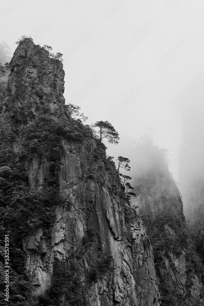 Huangshan Cliff In Monochrome Huangshan Cliff In Monochrome