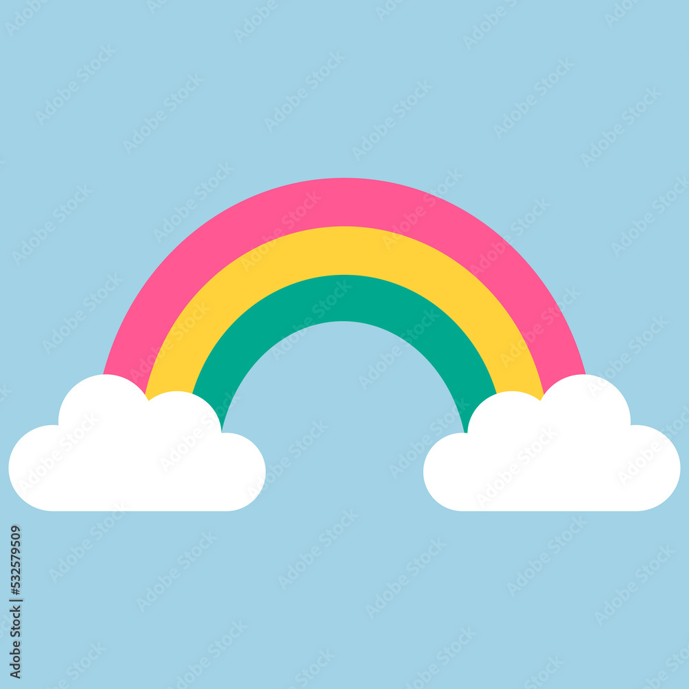Illustration of a rainbow and two clouds. Pastel tones. Vector image Illustration of a rainbow and two clouds. Pastel tones. Vector image