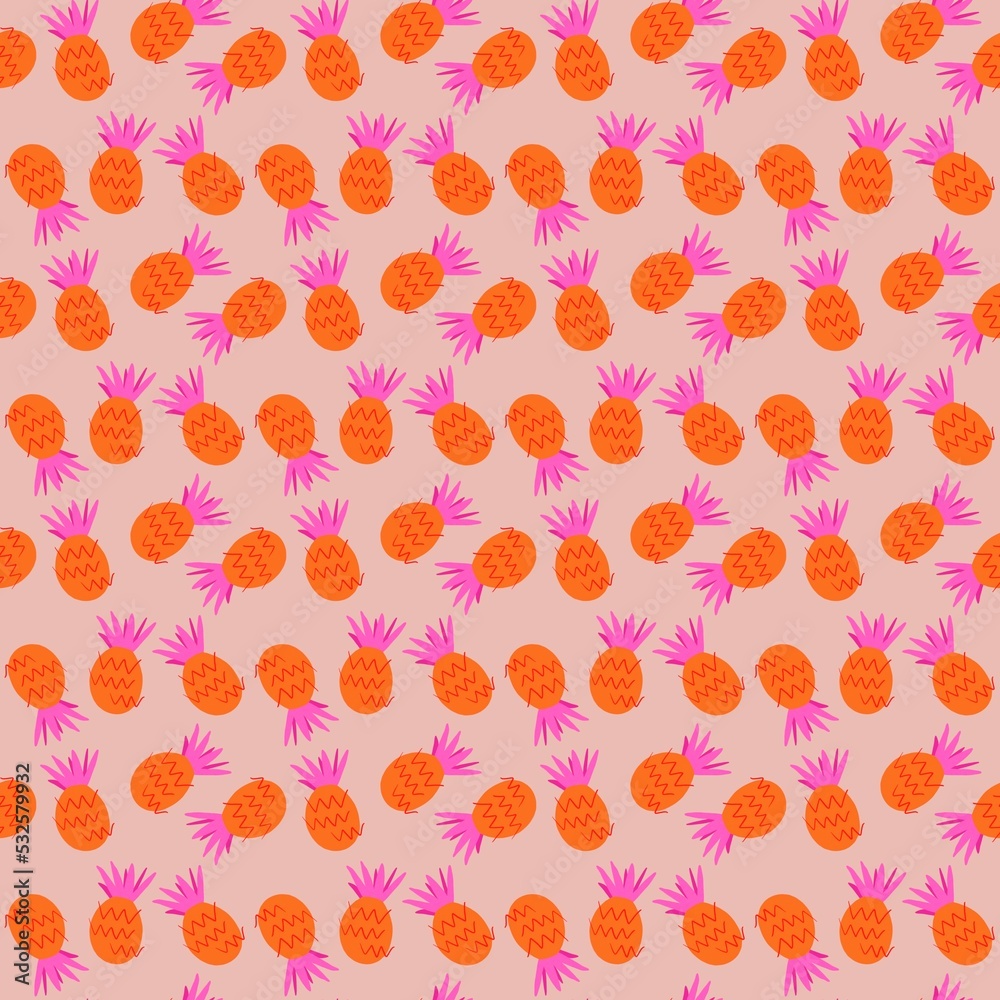 Pineapple fruit illustration seamless pattern Pineapple fruit illustration seamless pattern