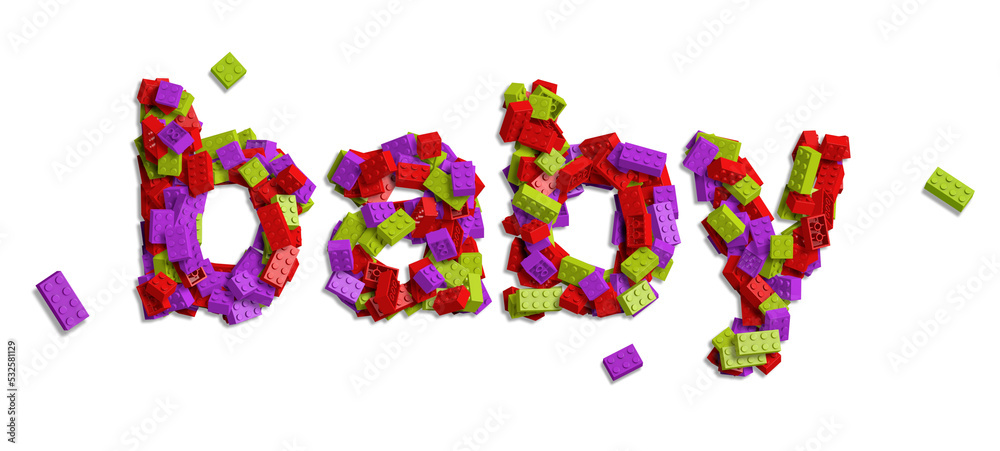 baby, 3d word made of bricks, children toy, multicolored baby, 3d word made of bricks, children toy, multicolored