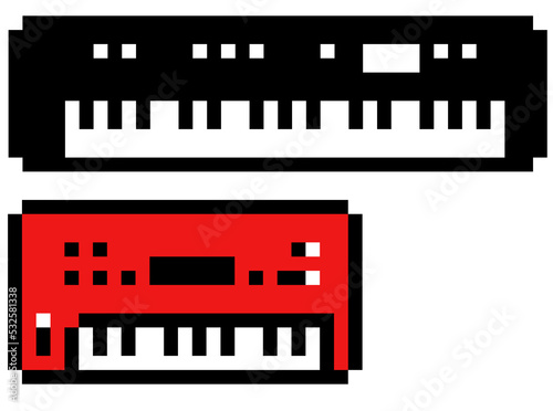 Isolated pixel keyboard. 8 bit synth illustration. Retro style keys. Synthesizer icon.