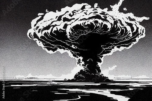 nuke explosion in black and white illustration photo