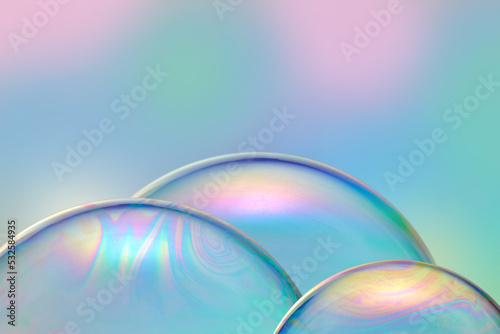 Translucent soap bubbles with color glow. photo