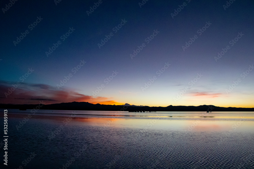 sunset over the lake - bolivia
