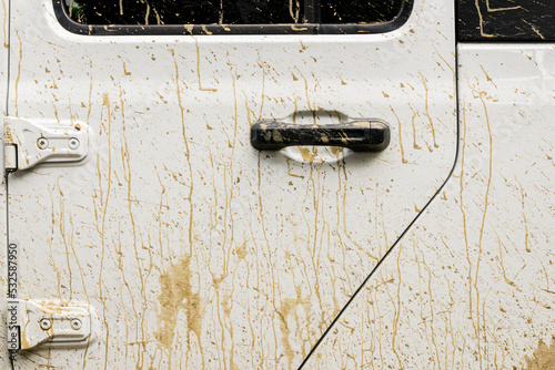 mud spatter on a car door photo