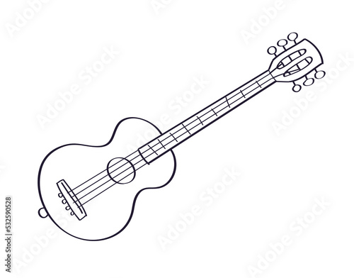 Classical acoustic guitar hand drawn doodle cartoon line sketch vector illustration