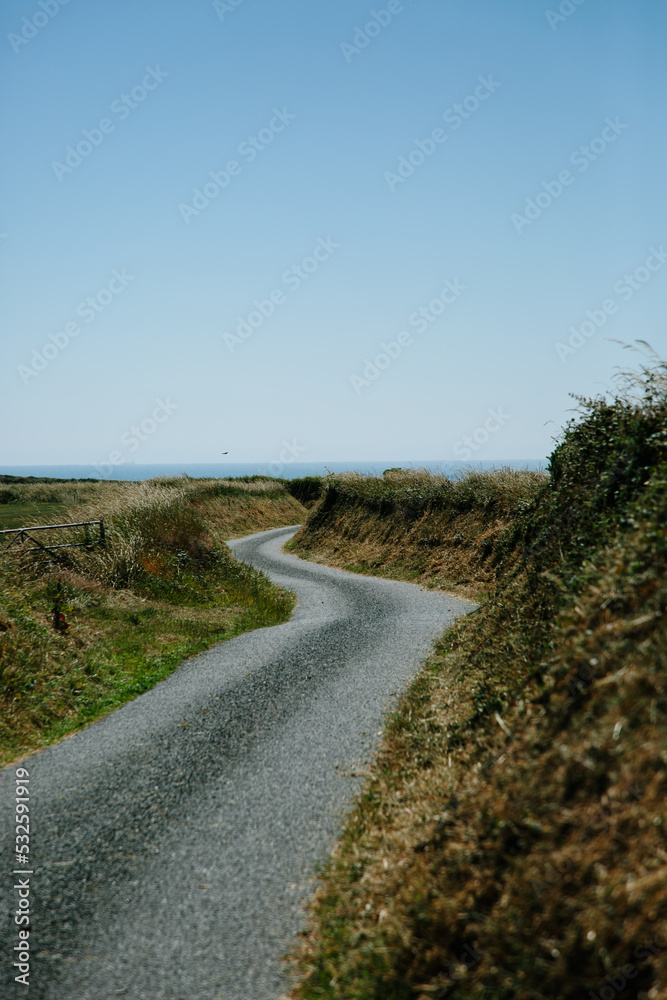 A narrow country road with high verges. A narrow country road with high verges.