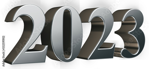 Silver 3d Rendering of the Number 2023 to Use For New Year
