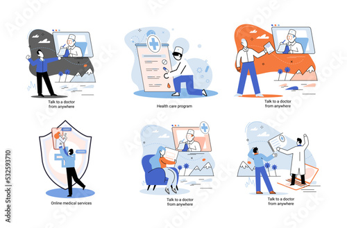 Mobile medicine mhealth online doctor, online medical services, health care program, talk to doctor from anywhere. Smartphone with medical application. Digital health and medical consultation metaphor