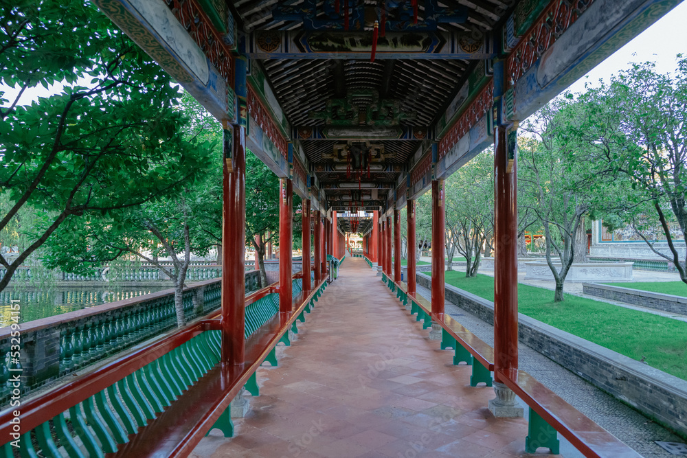 Empty corridor in Chinese traditional ancient garden landscape Empty corridor in Chinese traditional ancient garden landscape